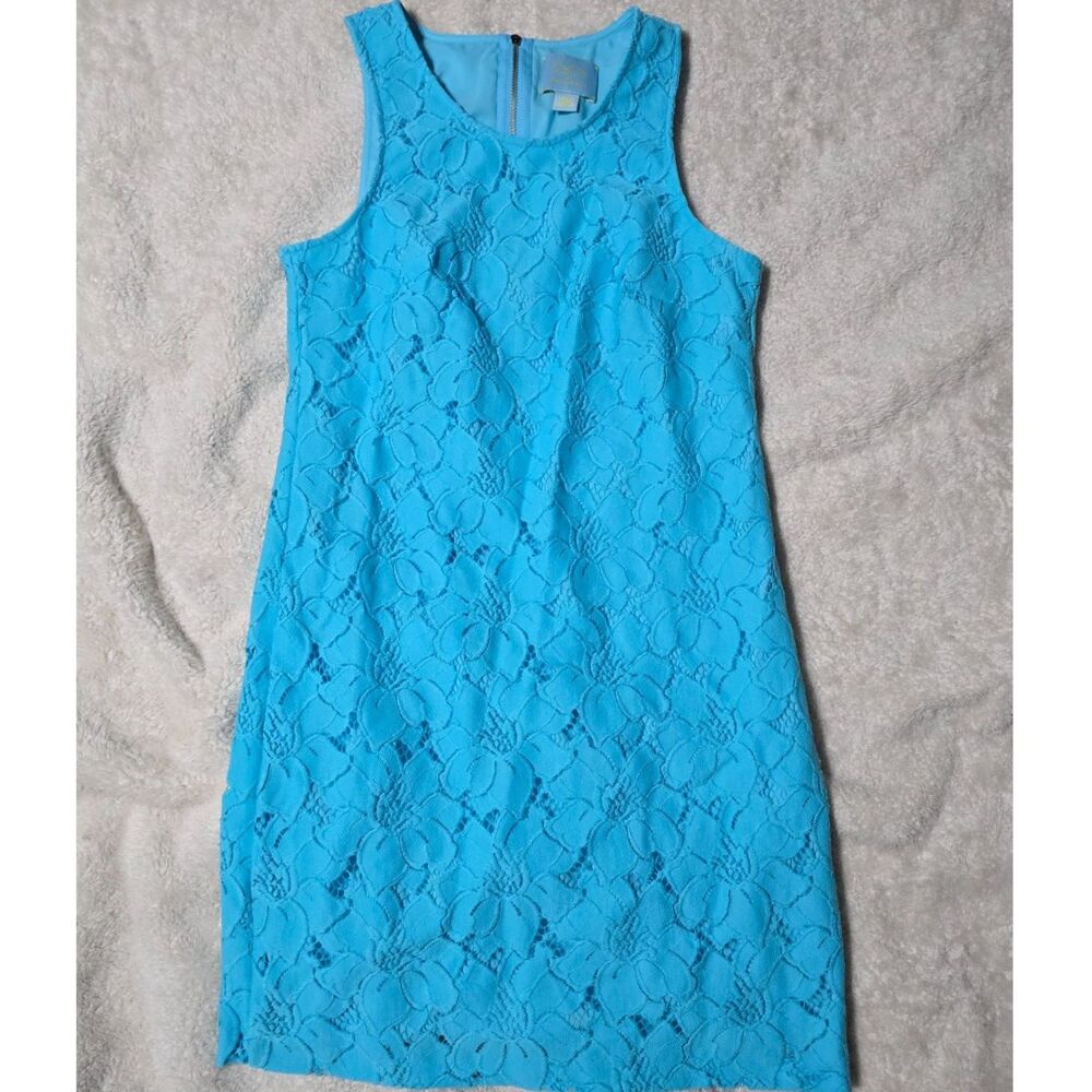 CeCe by Cynthia Steffe Blue Floral Lace Sleeveless Shift Dress Size 2